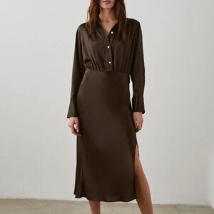 Rails Kathleen Long Sleeve Satin Shirtdress size XS // NEW // color: Dark Moss